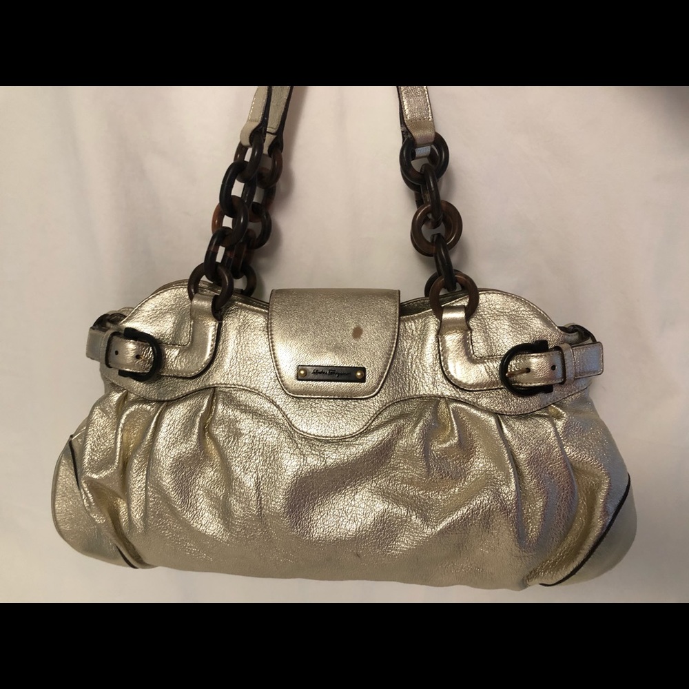 Ferragamo metallic purse authentic